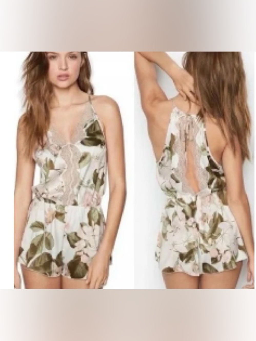 Victoria’s Secret Here Comes the Bride Floral Satin Lace Trim Romper Size S
